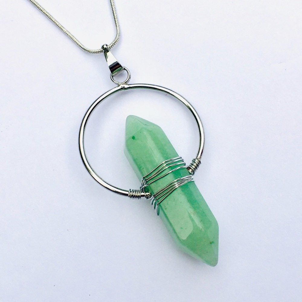 Wire-Wrapped Hexagon Aventurine Pendant